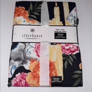 Storehouse Easy Care 60x84" Tablecloth Black Sugar Skull Flowers Candles